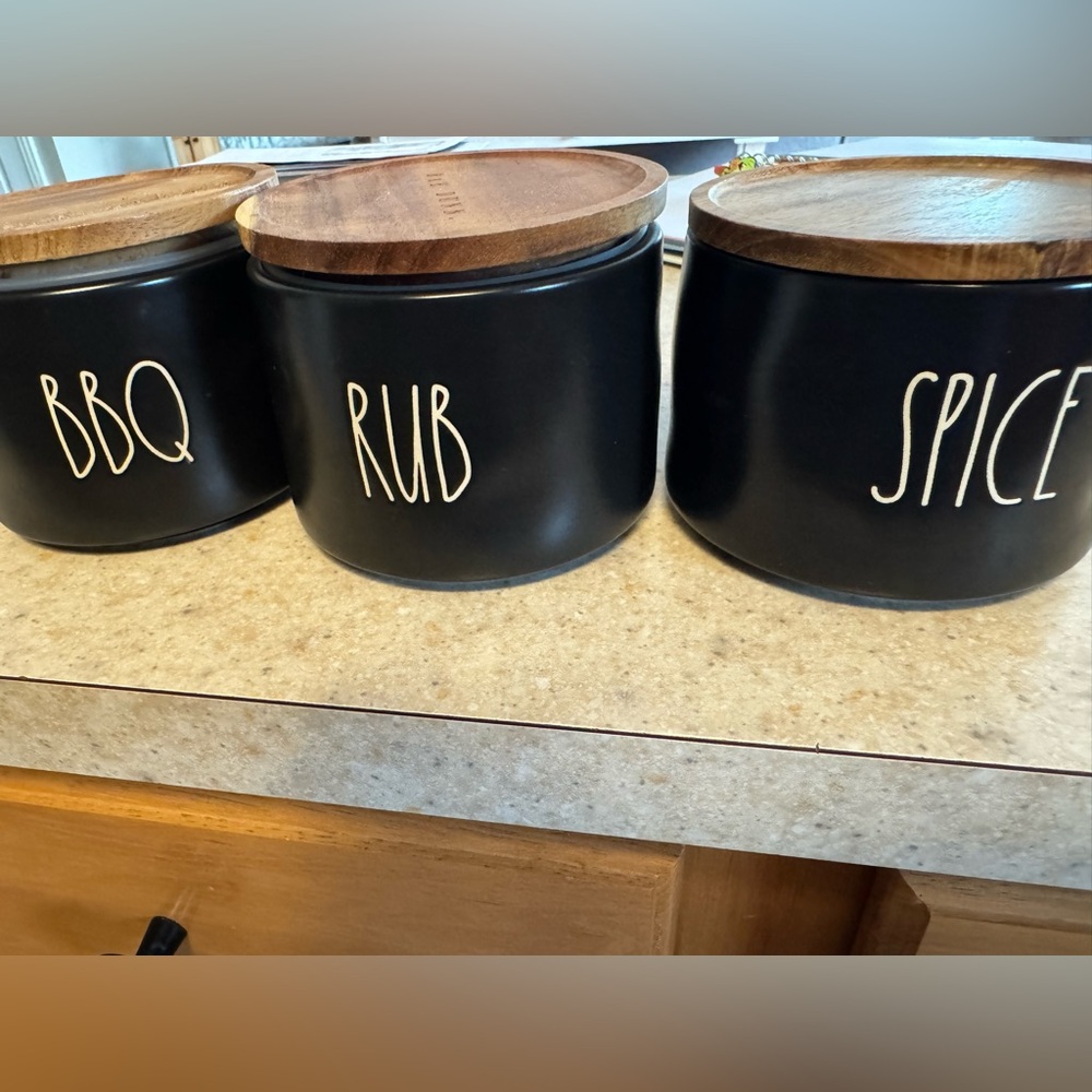 Black Canisters with Wooden Lids